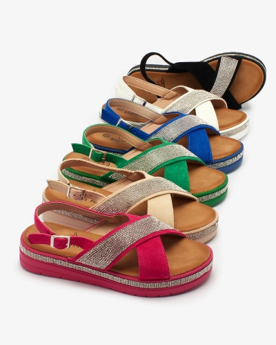 Royalfashion Mustad naiste tsirkoonidega öko-suedist sandaalid Trikys