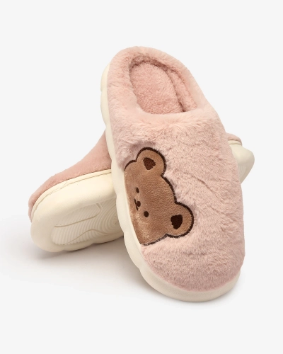 Royalfashion Women's furry slippers with teddy bear in pink Fetemes