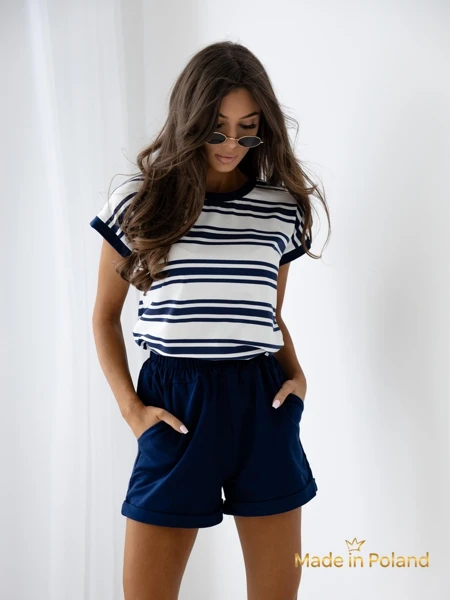 Royalfashion Cotton women's set with short sleeves and striped shorts