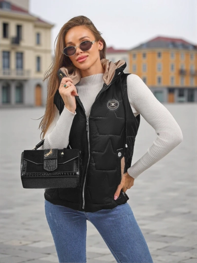 Quilted Women's Vest with Hood Ash Crown