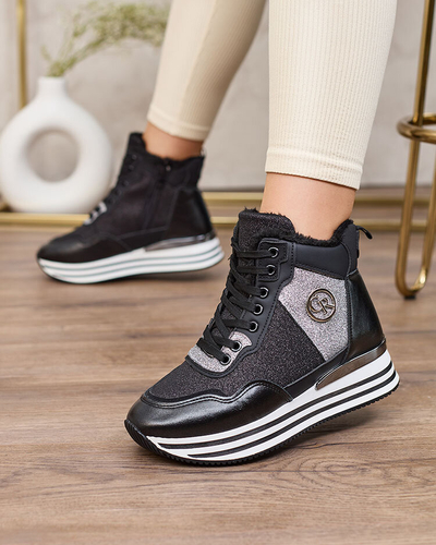 Royalfashion Women's sporty black sneakers with glitter Kawellas