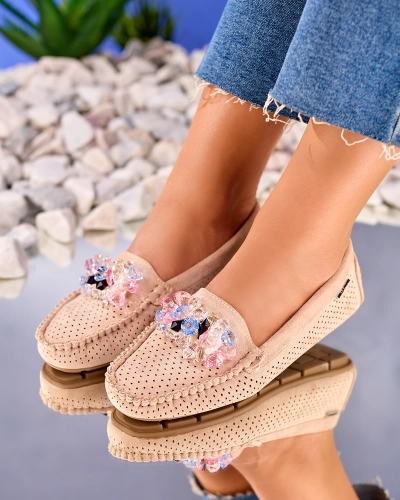 Royalfashion Openwork light brown women's moccasins with decorative crystals Cizzas