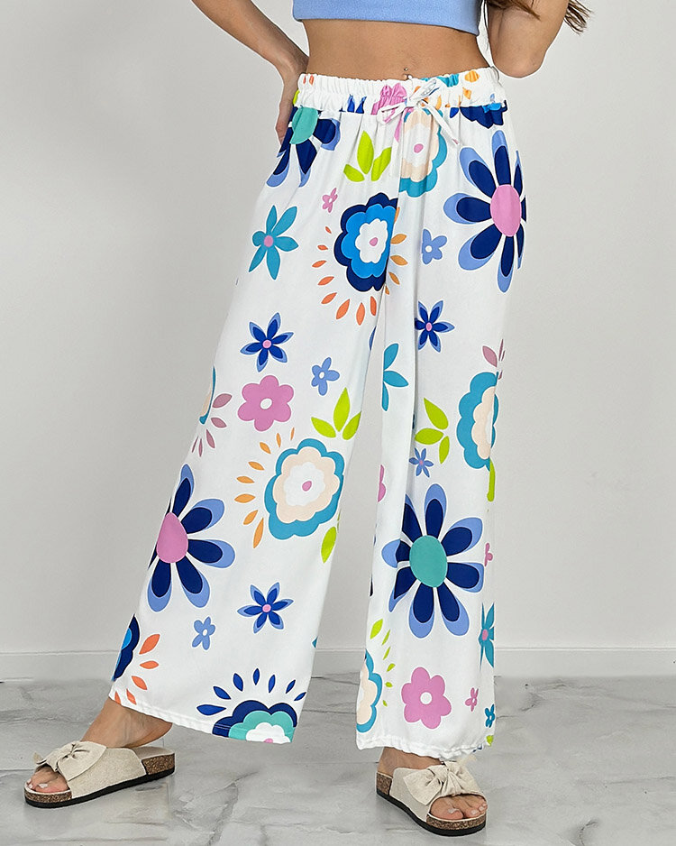 Royalfashion Женские широкие брюки из цветочной ткани