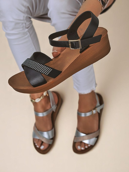 Royal Fashion Women's Rhinestone Wedge Sandals Allona