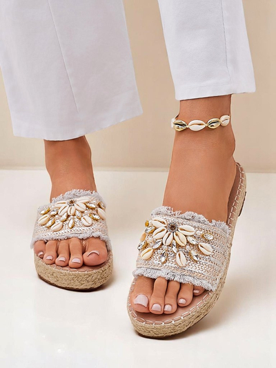Royalfashion Perseida women's sandals silver with shells on a flat sole