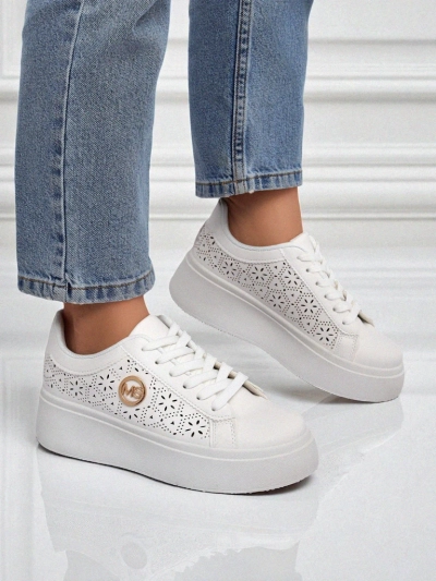 Aelia Royalfashion women's platform sneakers white openwork ecru