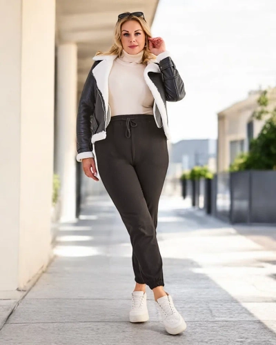 Royalfashion Women's PLUS SIZE Fleece Jogger Pants