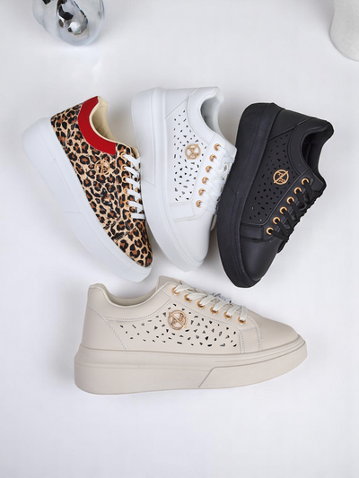 Women's Kalista Nero sneakers - black eco-leather platforms, spring collection