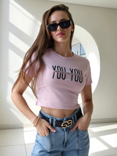 Royalfashion Naiste puuvillane crop top, millel on kiri