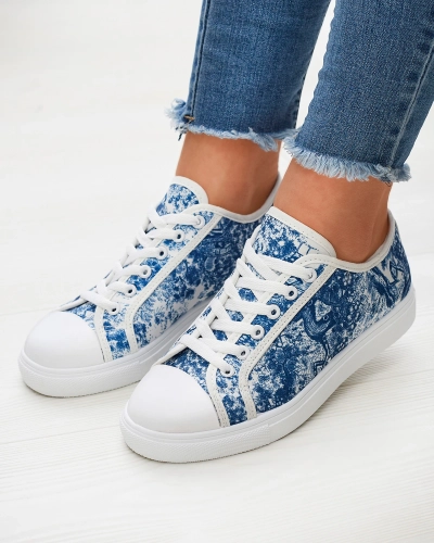 OUTLET Blue and white women's sneakers with print Denoll- Footwear