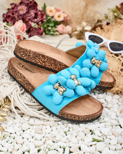 Royalfashion Women's flip-flops with gold teddy bears and flowers Isaralle