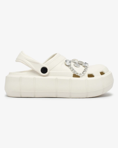 Royalfashion White openwork women's flip-flops with zirconia embellishments Afuccia
