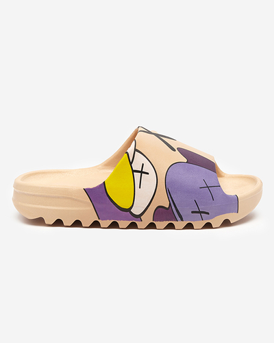 Beige rubber women's slippers with Pfizz print - Footwear