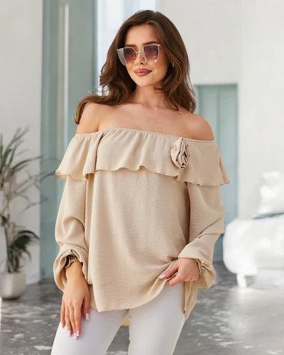 Royalfashion Naiste pluus a la Hispaania volangide ja lilledega