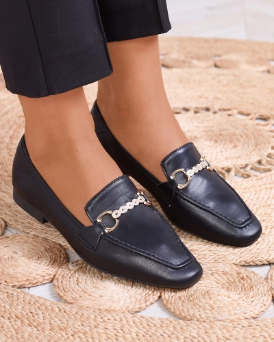 Black women's moccasins with gold embellishment Suletta- Footwear
