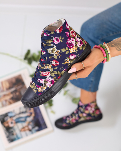 Royalfashion Women's high navy blue sneakers with colorful flowers Soxic