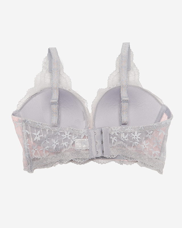 Pink women's bra with gray lace - Underwear