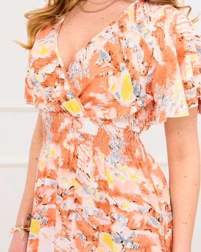 Orange women's long dress with fashionable pattern - Clothing