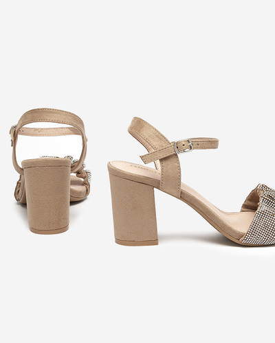 Light brown women's sandals on a post with Trieste cubic zirconias - Footwear