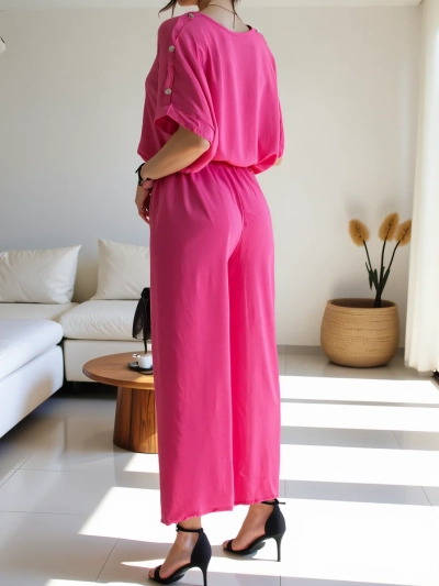Royalfashion Women's casual set with a short-sleeve blouse and wide trousers