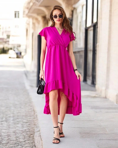 Royalfashion Naiste midi kleit ebaühtlase hemiga