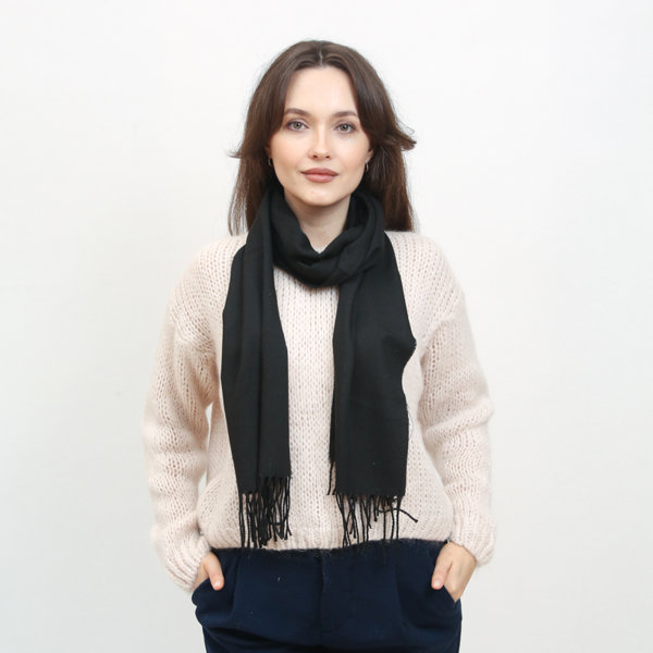 Classic Black Women's Narrow One-Color Scarf - Accessories