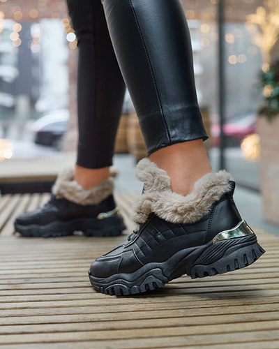 Черные женские утепленные кроссовки с украшением Flixi
