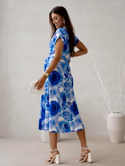 Женское миди-платье Royalfashion с короткими рукавами и завязкой на шее в розах