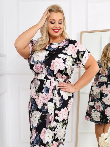 Royalfashion Naiste poolpikkade varrukatega kleit rooside sidumisega