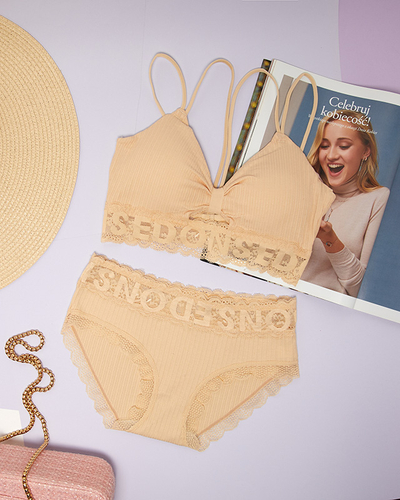 Women's beige lingerie set with lace - Underwear