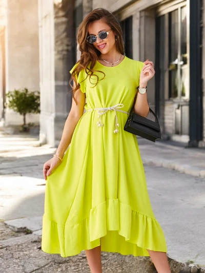 Royalfashion Naiste midi kleit volangide ja lühikeste varrukatega