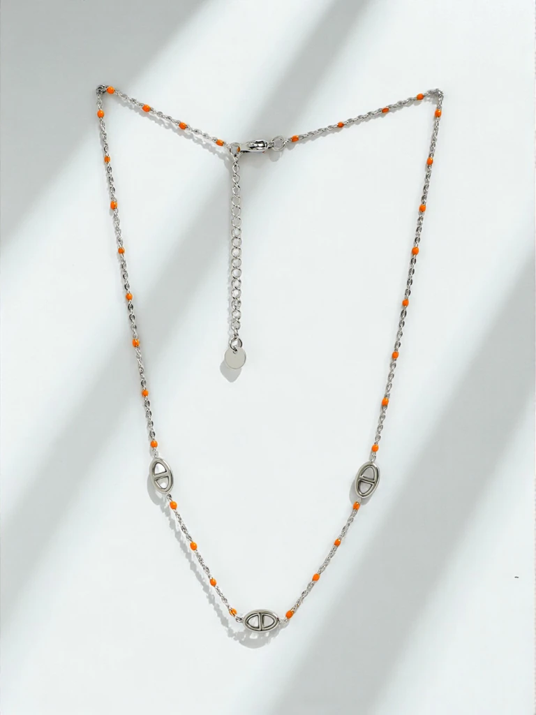 Callista Argento Necklace with Orange Beads and Eye Motif
