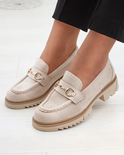 Cream openwork women's moccasins with chain Imerila - Footwear