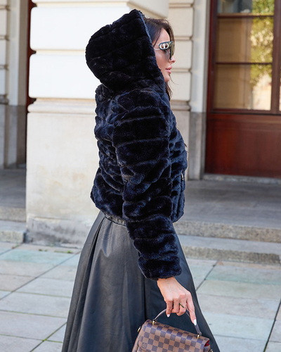 Royalfashion Double-sided women's jacket with fur in black