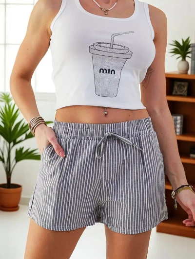 Royalfashioni puuvillased naiste lühikesed püksid elastse vöökoha ja lipsudega