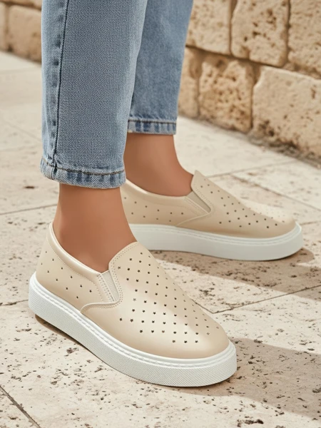 Women's Callista Beige Platform Slip-ons made of Ecological Leather