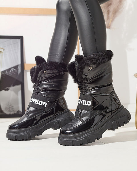 Women's snow boots on a flat sole in black Sapollo- Footwear