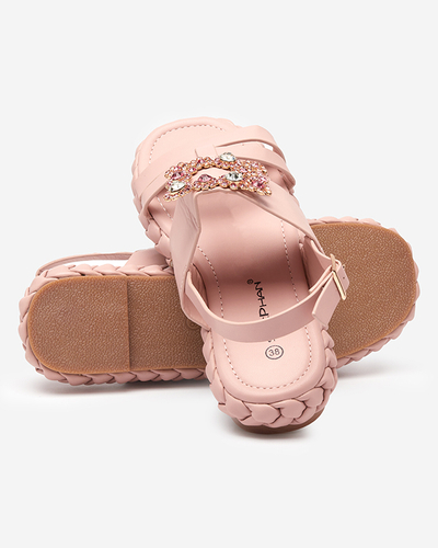 Women's light pink sandals with a decorative Govy buckle - Footwear