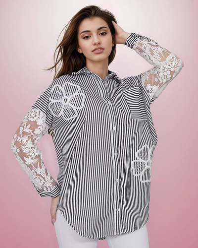 Royalfashion Women's striped shirt with lace