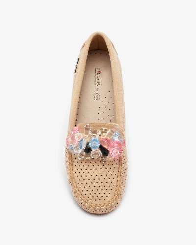 Royalfashion Ажурные светло-коричневые женские мокасины с декоративными кристаллами Cizzas