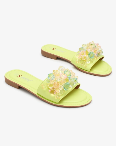 Royalfashion Neon green women's flip-flops with colorful crystals Bling Breeze
