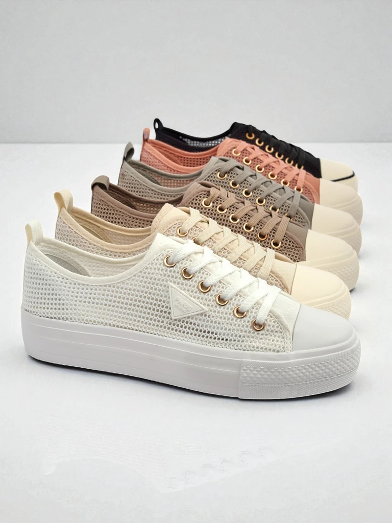 Damskie białe sneakersy Ariadne Mesh – przewiewne trampki na płaskiej podeszwie