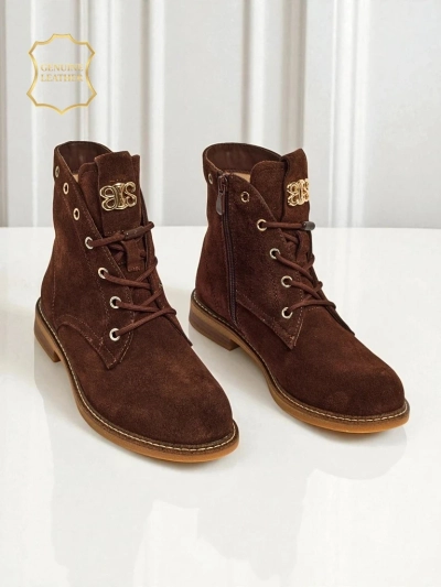 Aurelia Romano women's ankle boots made of natural suede – brown, with fur