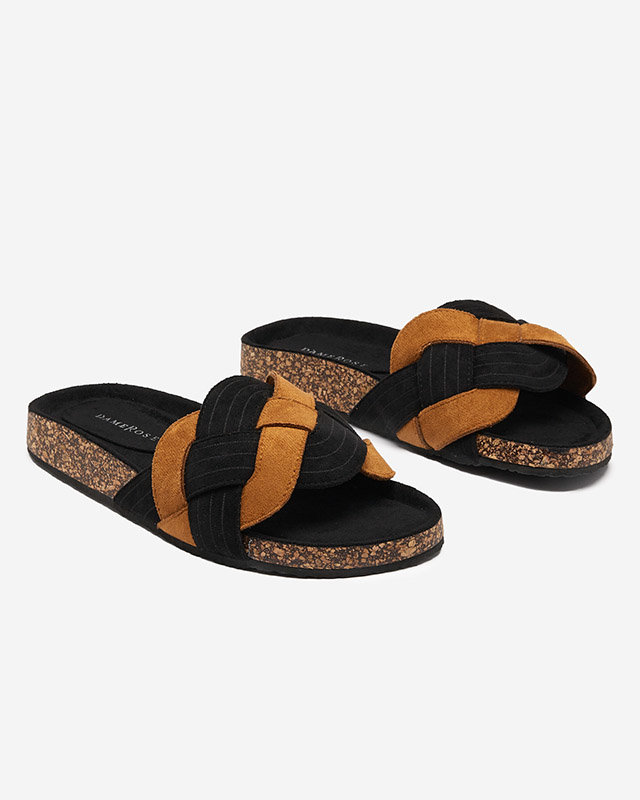 Royalfashion Women's eco-suede flip-flops in black and brown Zapri