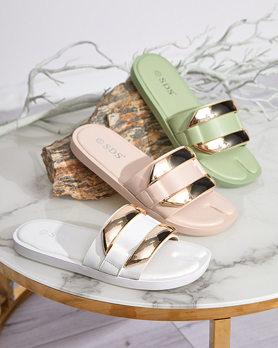 Suure kuldse ornamentiga beežid naiste sussid Kedino - Jalatsid