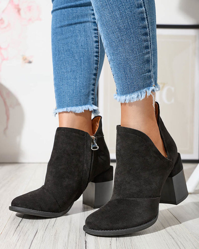 Women's boots on the post with cut-outs in black. Encura- Footwear