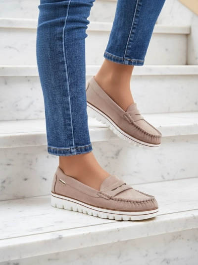 Luna Elegance of Beige Eco-Leather Moccasins