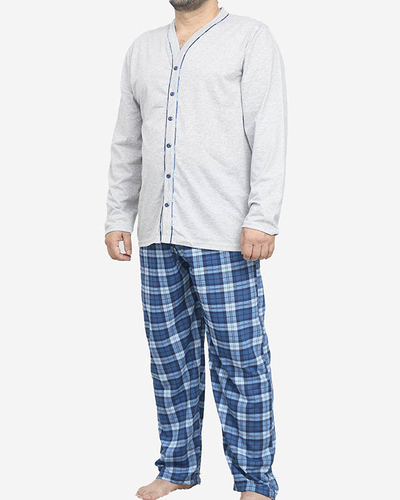 Grey men's button-down pajamas- Clothing
