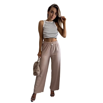 Light brown women's wide ribbed pants - Clothing