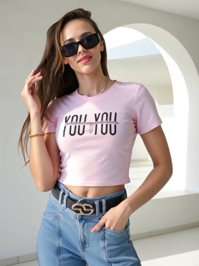 Royalfashion Naiste puuvillane crop top, millel on kiri